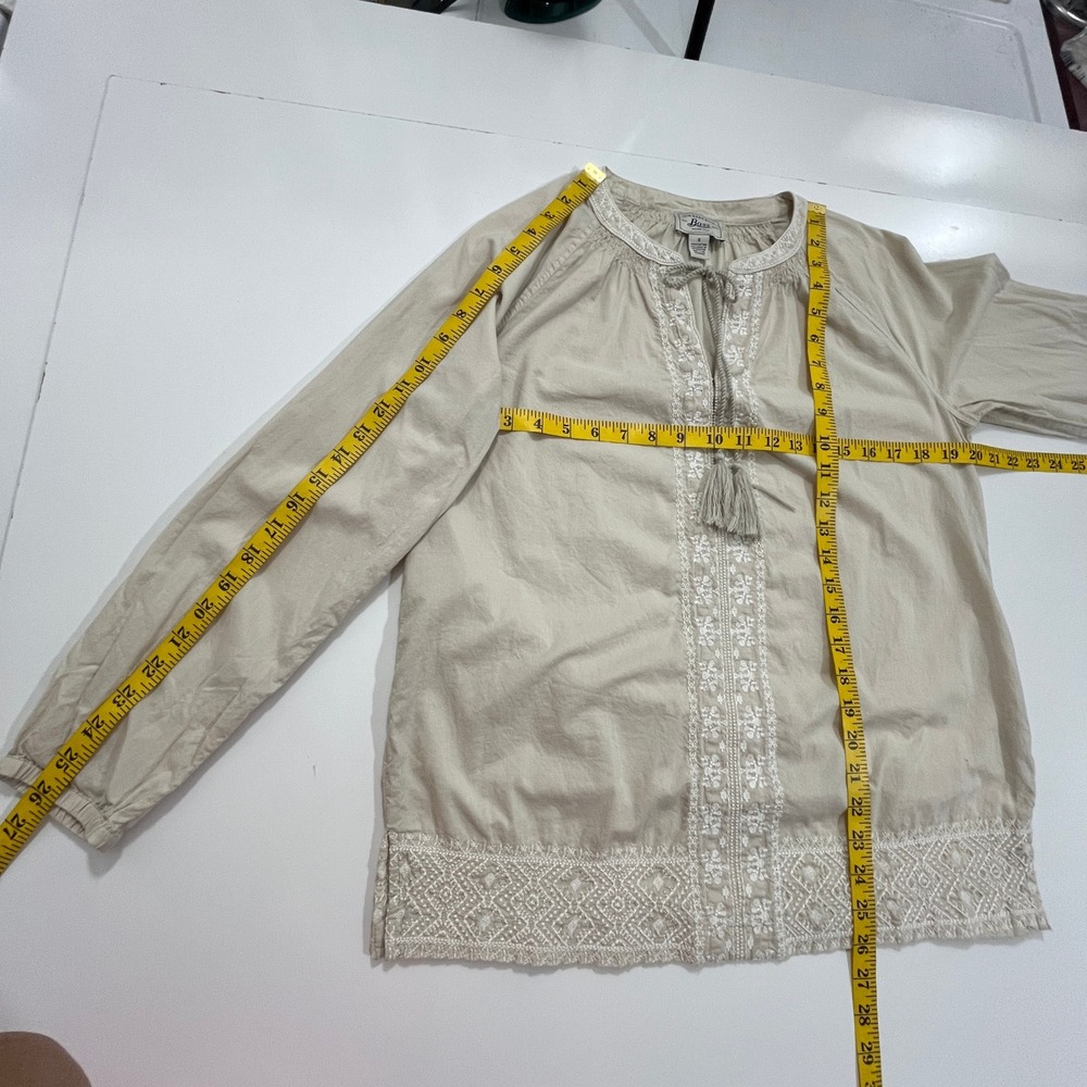 G.H. Bass & Co. Peasant Blouse Womens S Beige Embroidered Boho Neutral Coastal - Picture 4 of 9